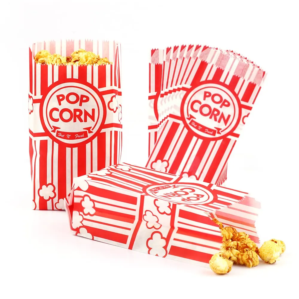 500 Pcs 1 OZ Popcorn Bags Red and white Bulk Popcorn Bags for individual servings Small Paper Bag for Movie, Theater, Carnival Party, Decorations