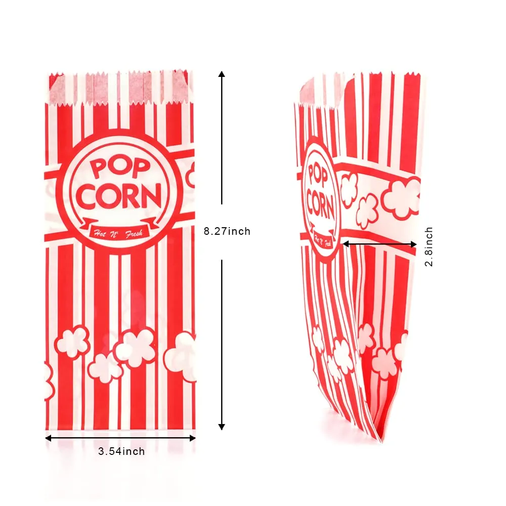 500 Pcs 1 OZ Popcorn Bags Red and white Bulk Popcorn Bags for individual servings Small Paper Bag for Movie, Theater, Carnival Party, Decorations