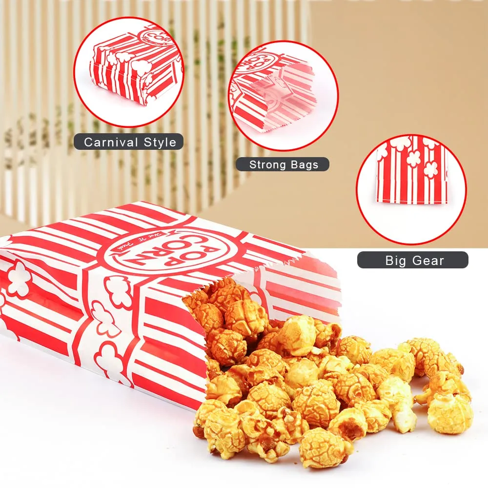 500 Pcs 1 OZ Popcorn Bags Red and white Bulk Popcorn Bags for individual servings Small Paper Bag for Movie, Theater, Carnival Party, Decorations