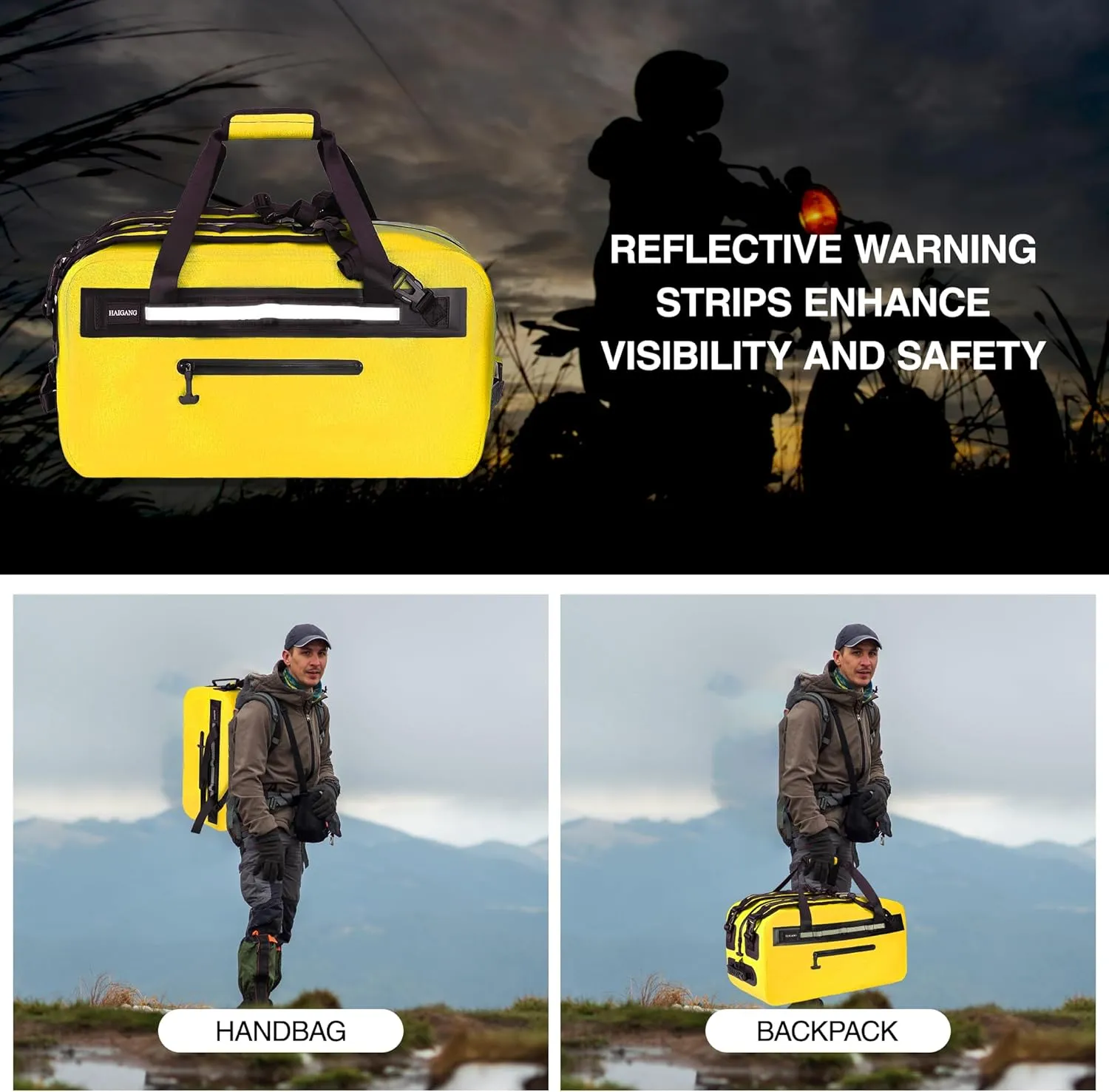 50L Waterproof Dry Duffle Bag Dry Backpack 840D TPU Heavy Duty Dry Bag,Rubber Airtight Zipper, for Kayaking,Boating,Motorcycling,Camping,Rafting,Surfing, Swimming,Fishing,Yellow