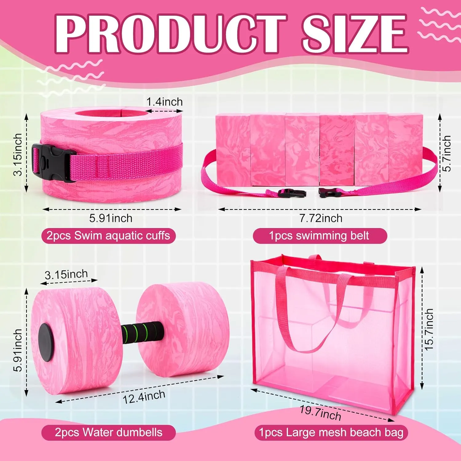 6 Pcs Aquatic Exercise Set Water Aerobics Set with Large Mesh Beach Bag Pool Fitness Equipment Foam Water Dumbbell Ankle Swimming Weight Aquatic Swim Belt for Exercise Weight Loss