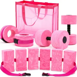 6 Pcs Aquatic Exercise Set Water Aerobics Set with Large Mesh Beach Bag Pool Fitness Equipment Foam Water Dumbbell Ankle Swimming Weight Aquatic Swim Belt for Exercise Weight Loss