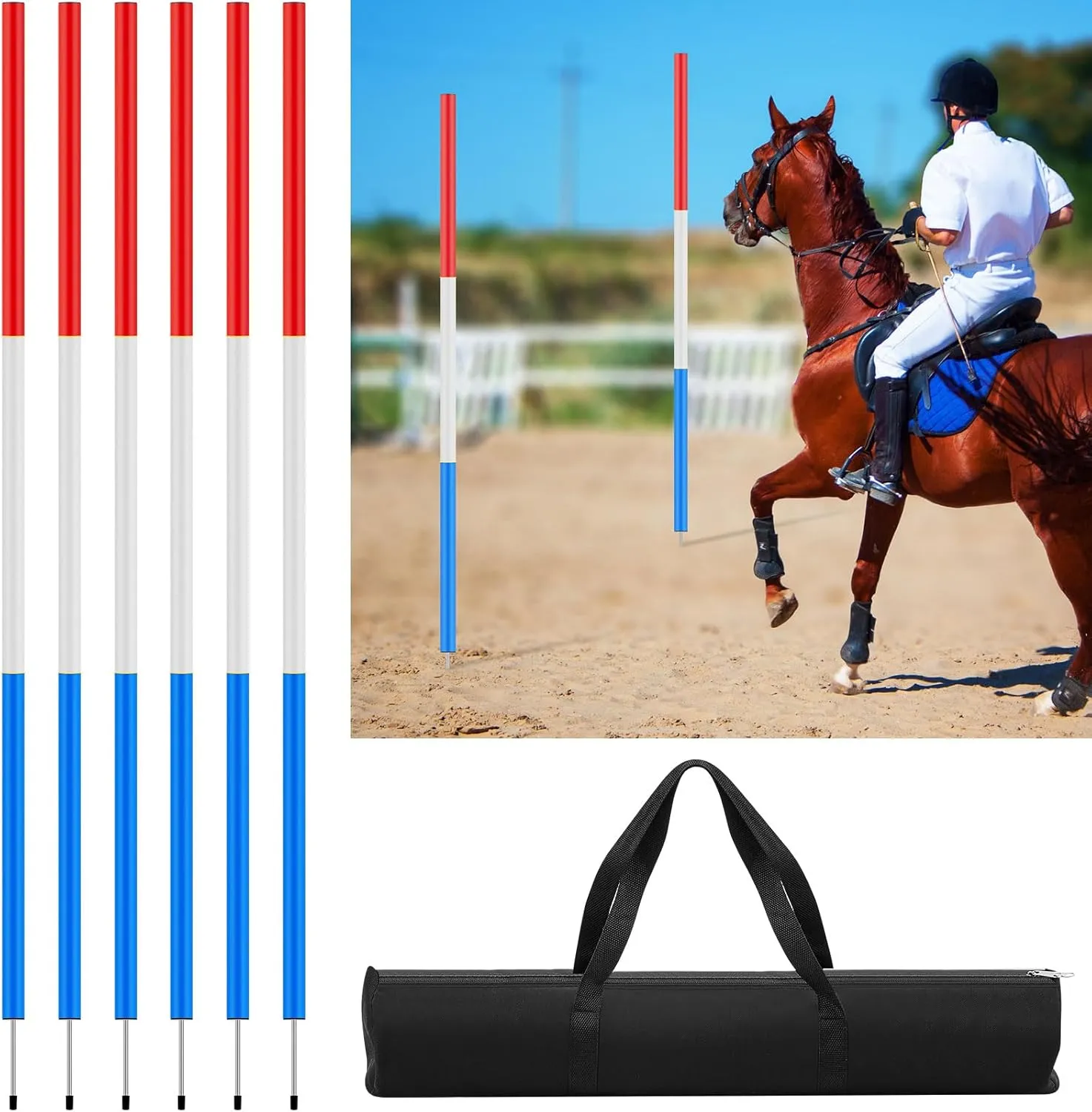 6 Pcs Pole Bending Poles for Horses, Training Equipment for Horses Football, Red, White, Blue