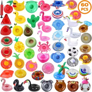 60 Pcs Inflatable Drink Holders Bulk Pool Drink Floats Cup Holder with Pump for Swimming Pool Party