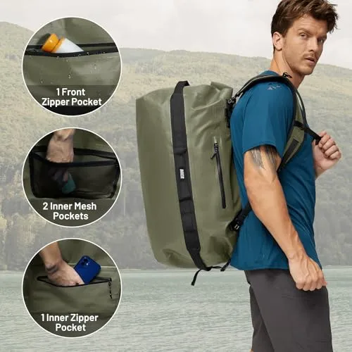 60L Large Waterproof Duffel Bag Rolltop Dry Backpack Duffle Bags for Kayaking,Camping
