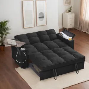65-inch Multifunctional Loveseat Pull Out Sleeper Sofabed W/Cupholders, Oversized 3-in-1 Convertible Love Seat with Pull-Out Sleeper Couch Bed, Storage, USB Ports, Side Table for Living Room Bedroom