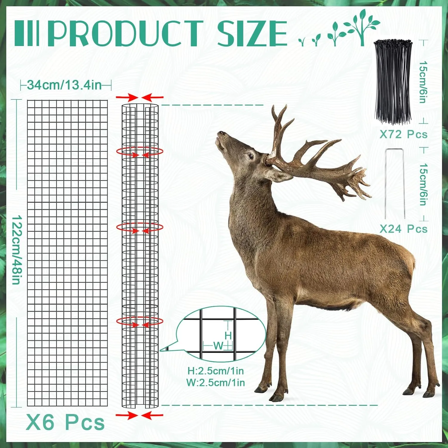 6PCS 48'' Metal Tree Bark Protector Guard, Mesh Tree Trunk Protectors, Tree Protectors from Deer, Metal Tree Trunk Protector to Protect Bark from Rodents Mowers with Zip Ties & Metal Stakes