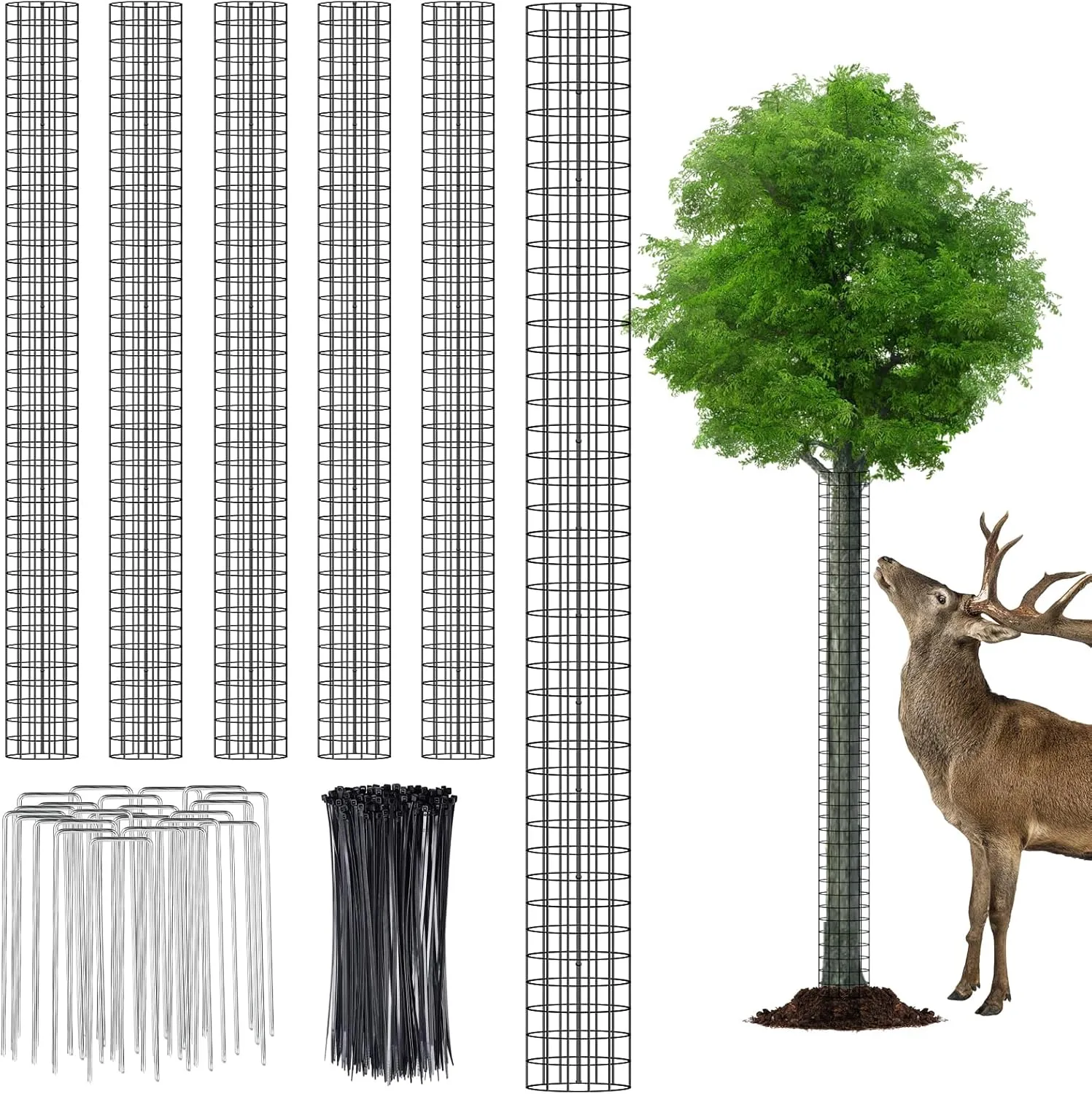 6PCS 48'' Metal Tree Bark Protector Guard, Mesh Tree Trunk Protectors, Tree Protectors from Deer, Metal Tree Trunk Protector to Protect Bark from Rodents Mowers with Zip Ties & Metal Stakes