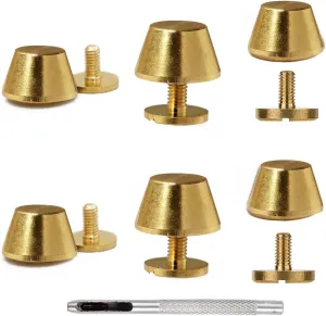 6Pcs Handbag Purse Feet, Round Metal Brass Studs Screw-Back Feet for Purses,Totes