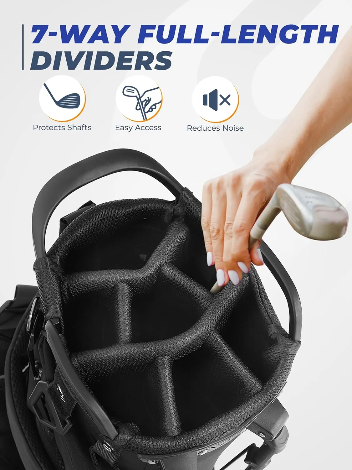 7 Way Golf Stand Bag, Lightweight Golf Bags for Men Women with Full-Length Dividers, 8 Pockets, Ergonomic Adjustable Strap, Weather-Resistant