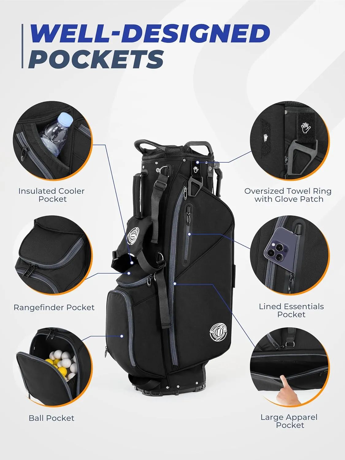 7 Way Golf Stand Bag, Lightweight Golf Bags for Men Women with Full-Length Dividers, 8 Pockets, Ergonomic Adjustable Strap, Weather-Resistant