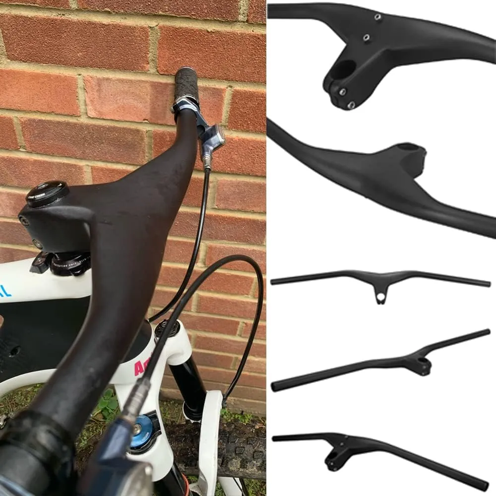 740mm bike handlebars MTB carbon fiber handlebars integrated stem handlebar 1-1/8" Sweep Angle 7 degree mountain bike handlebars 90mm 70/72/74/76/78/80cm