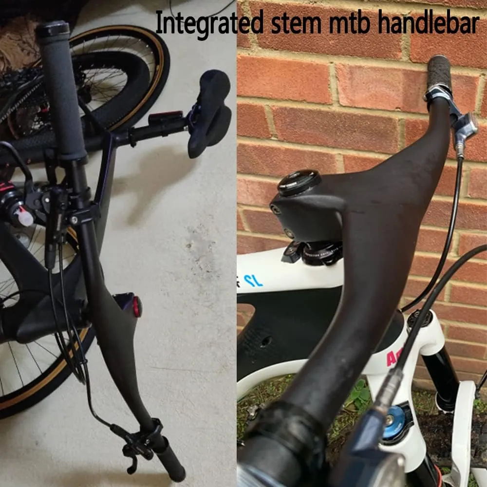 740mm bike handlebars MTB carbon fiber handlebars integrated stem handlebar 1-1/8" Sweep Angle 7 degree mountain bike handlebars 90mm 70/72/74/76/78/80cm