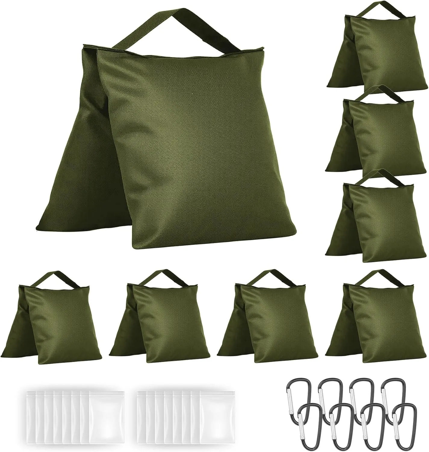 8 Packs Sandbags Weight Bags for Photo Studio, Heavy Duty Saddlebag for Canopy, Umbrella Base, Backdrop Stand, Photo Tripod, Picnic Table,Fishing Chair(Green)