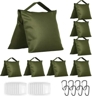 8 Packs Sandbags Weight Bags for Photo Studio, Heavy Duty Saddlebag for Canopy, Umbrella Base, Backdrop Stand, Photo Tripod, Picnic Table,Fishing Chair(Green)