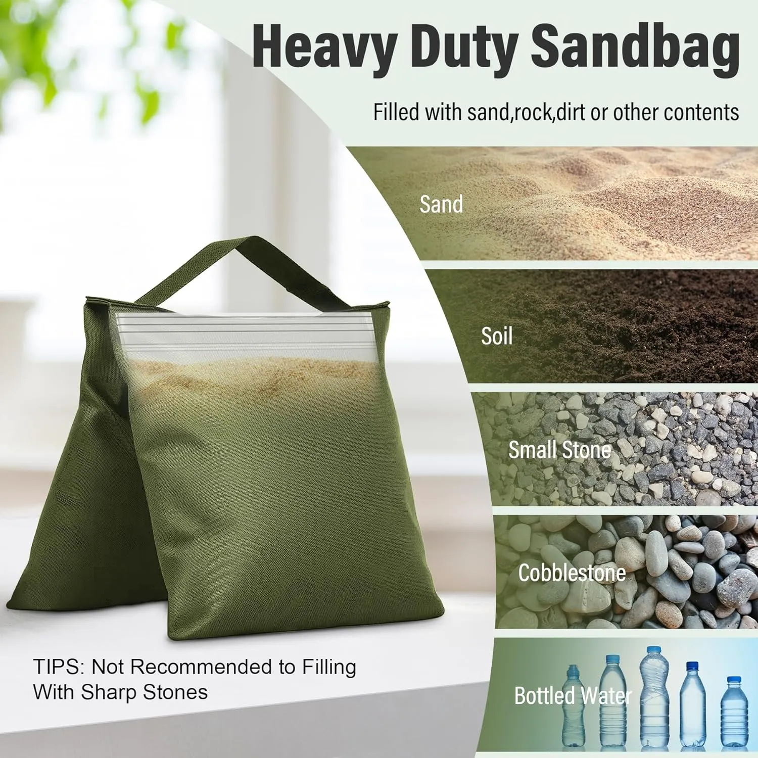 8 Packs Sandbags Weight Bags for Photo Studio, Heavy Duty Saddlebag for Canopy, Umbrella Base, Backdrop Stand, Photo Tripod, Picnic Table,Fishing Chair(Green)