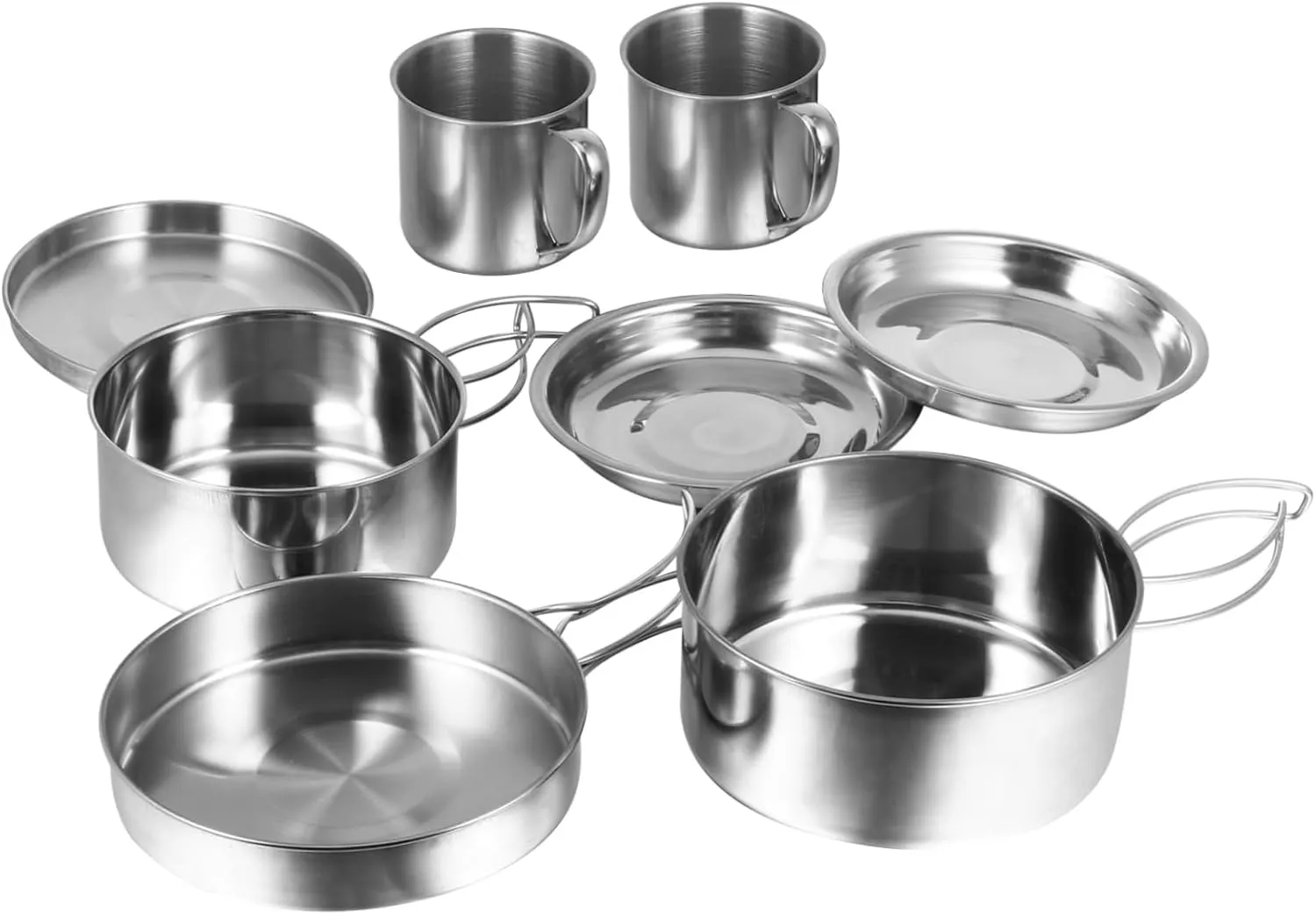 8Pcs Stainless Camping Cookware Set Durable Outdoor Cooking Equipment for Bbqs Beach Parties and Mountain Trekking for People Easy to Clean and Resistant