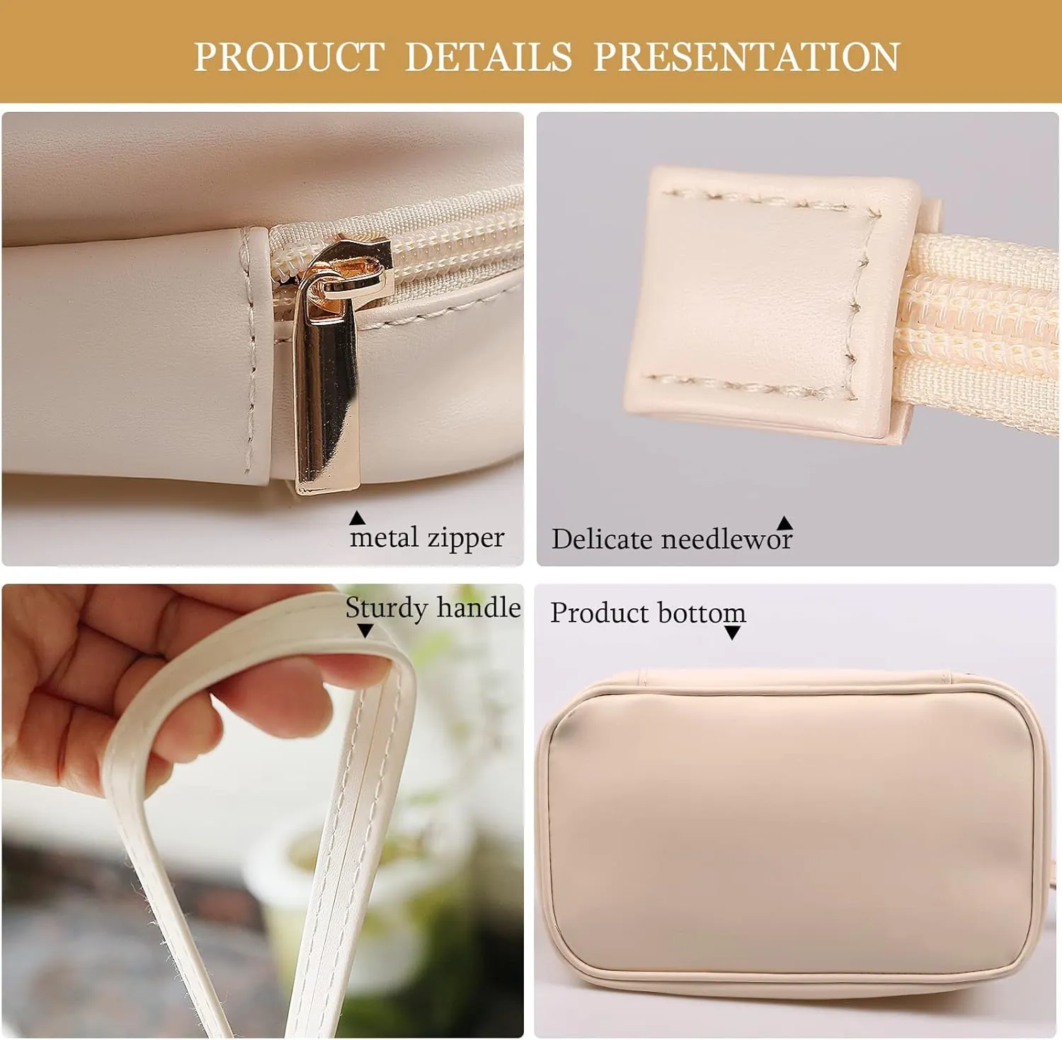 Abiudeng Large Capacity Makeup Bag Ladies Cosmetic Bag Travel Bag with Compartments Portable PU Leather Travel Makeup Bag with Handle