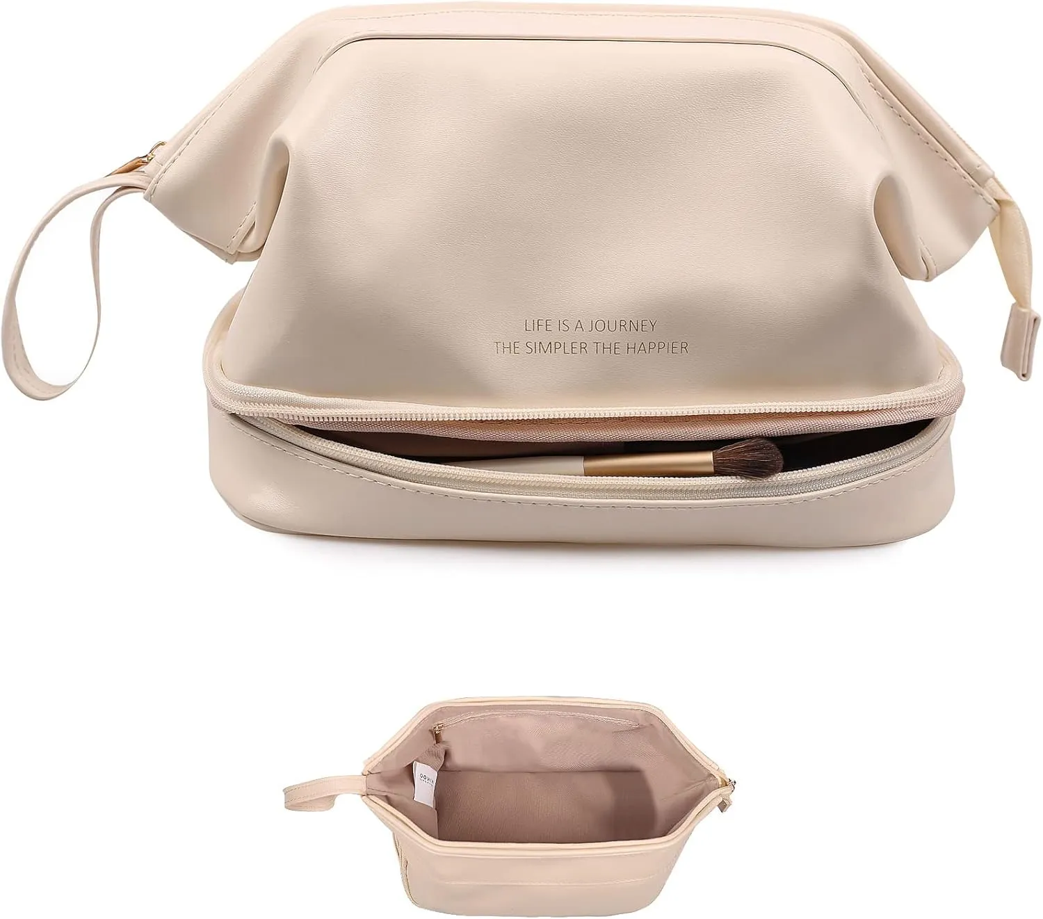Abiudeng Large Capacity Makeup Bag Ladies Cosmetic Bag Travel Bag with Compartments Portable PU Leather Travel Makeup Bag with Handle