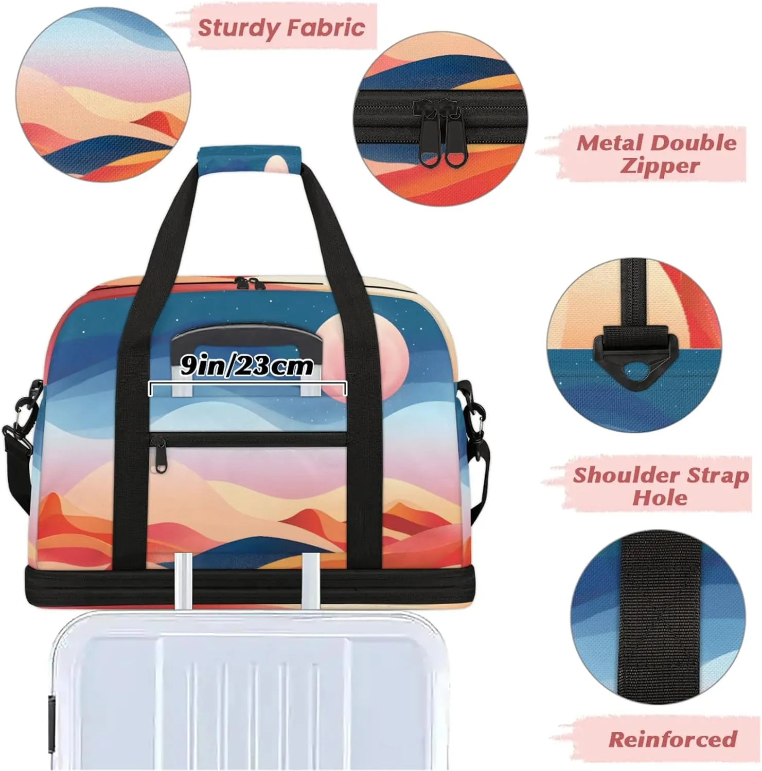Abstract Moon DesertTravel Duffel Bags for Women & Men Large Sports Gym Bags Foldie Weekender Overnight Bag Carry On Tote Bag With Shoe Compartment Personal Item Bag for Travel Sports Gym