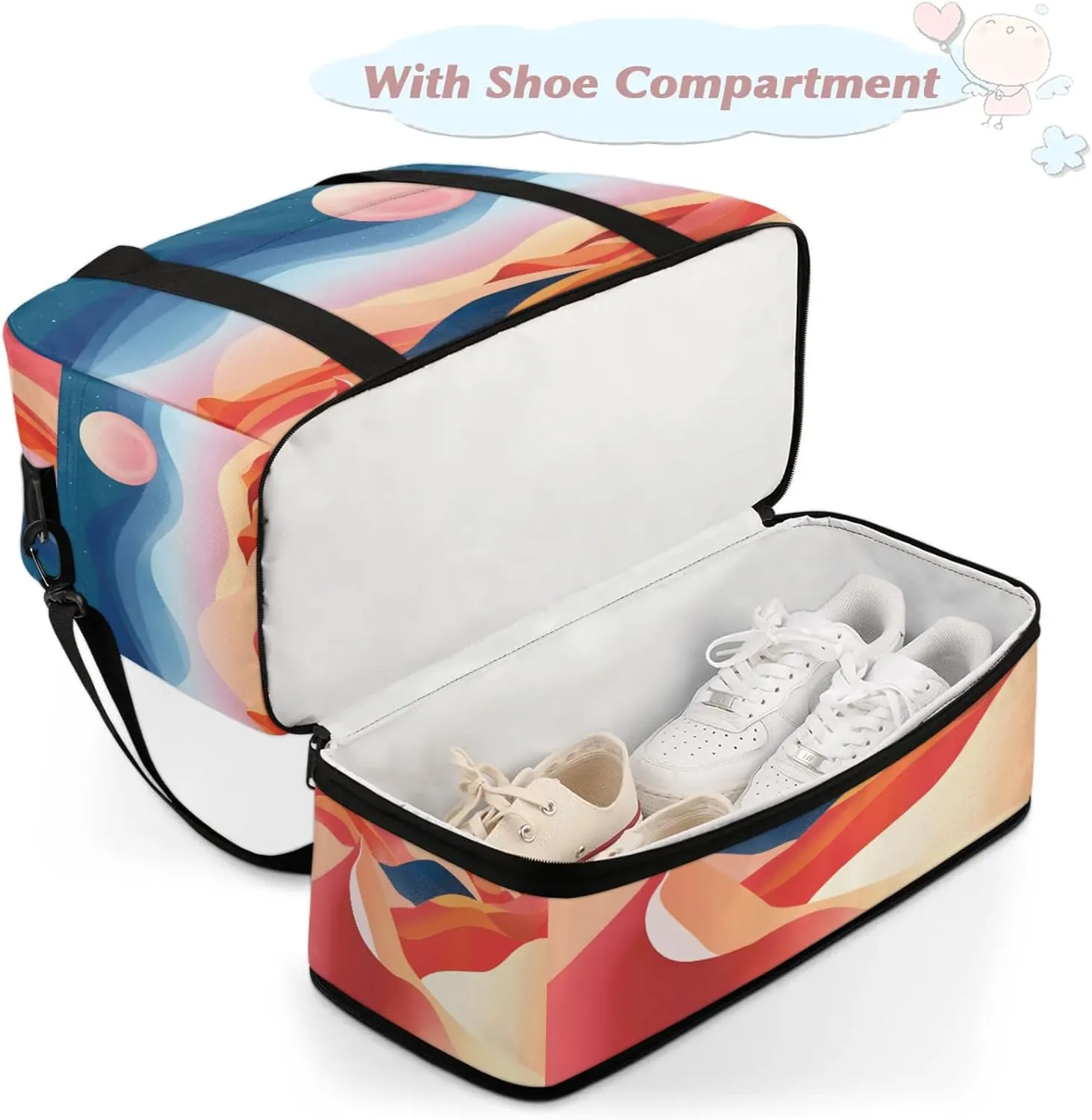 Abstract Moon DesertTravel Duffel Bags for Women & Men Large Sports Gym Bags Foldie Weekender Overnight Bag Carry On Tote Bag With Shoe Compartment Personal Item Bag for Travel Sports Gym