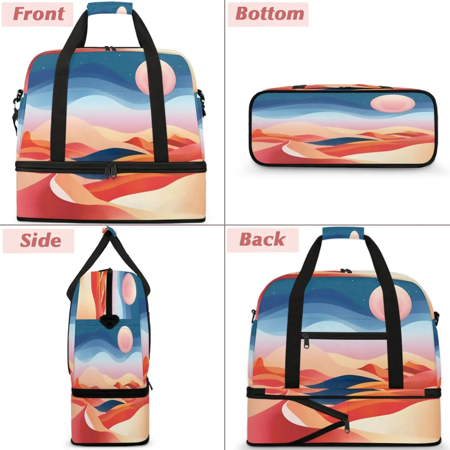 Abstract Moon DesertTravel Duffel Bags for Women & Men Large Sports Gym Bags Foldie Weekender Overnight Bag Carry On Tote Bag With Shoe Compartment Personal Item Bag for Travel Sports Gym