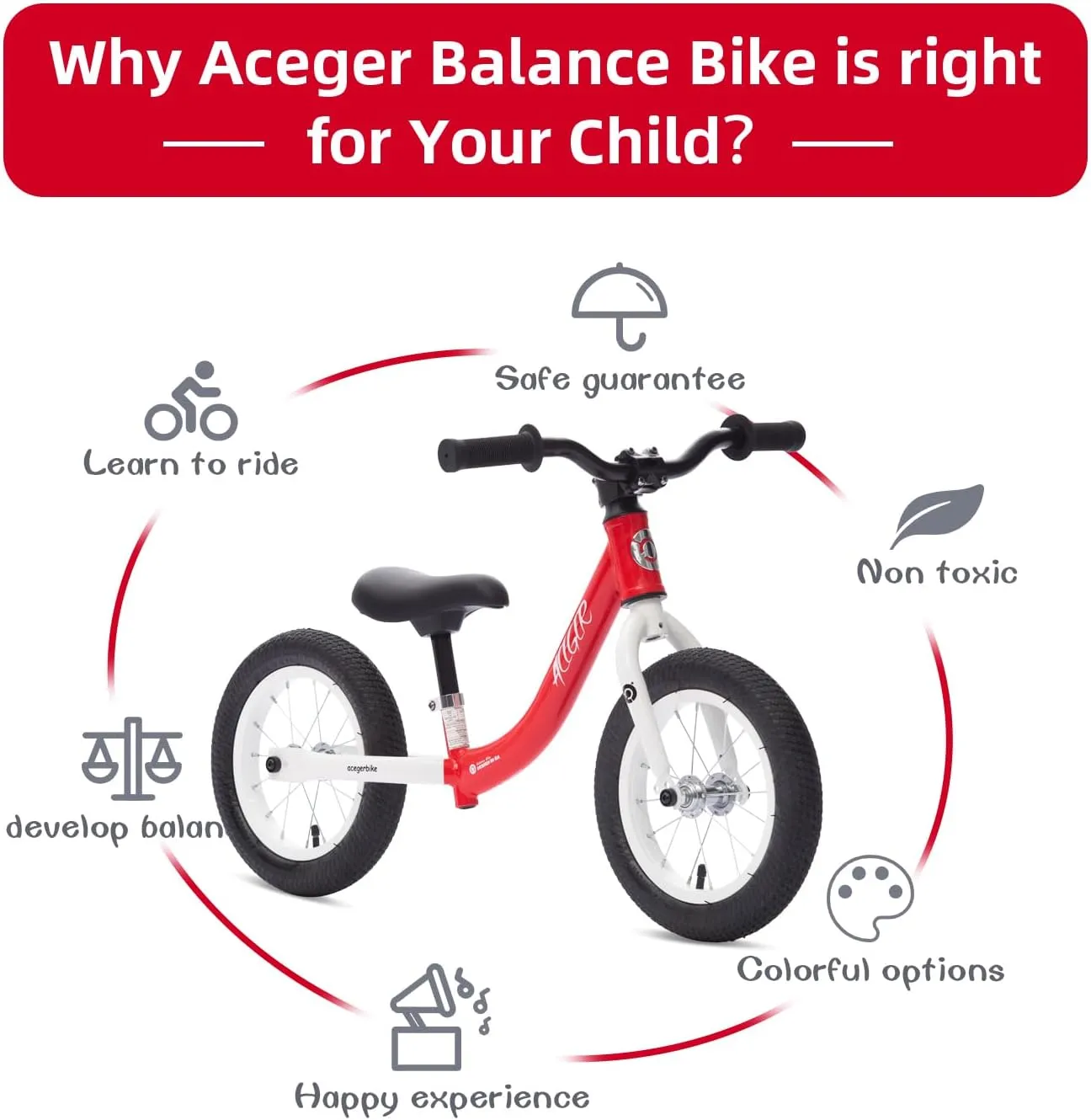 ACEGER 12" Kids Balance Bike with Basket, No Pedal Toddler Bicycle for Early Learning Leg Strength and Steady Balancing, Durable Frame&Tool-Free Adjustable Seat, Gift Bike for 2-5 Kids