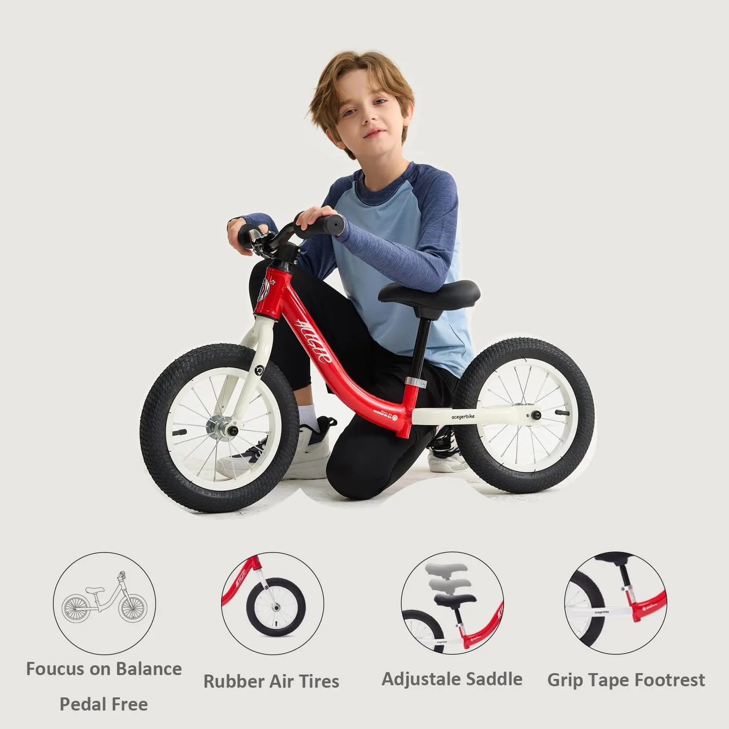 ACEGER 12" Kids Balance Bike with Basket, No Pedal Toddler Bicycle for Early Learning Leg Strength and Steady Balancing, Durable Frame&Tool-Free Adjustable Seat, Gift Bike for 2-5 Kids
