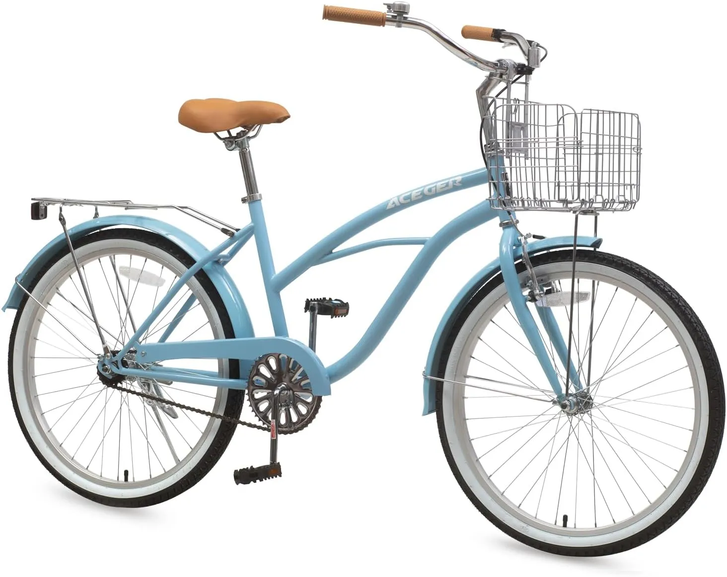 ACEGER 24 26 Inch Women Beach Cruiser Bike, Single Speed and 7 Speed, Adult Hybrid Bike Commuter Bicycle, Hi-Ten Steel Frame with Adjustable Handlebar and Saddle, Multiple Colors
