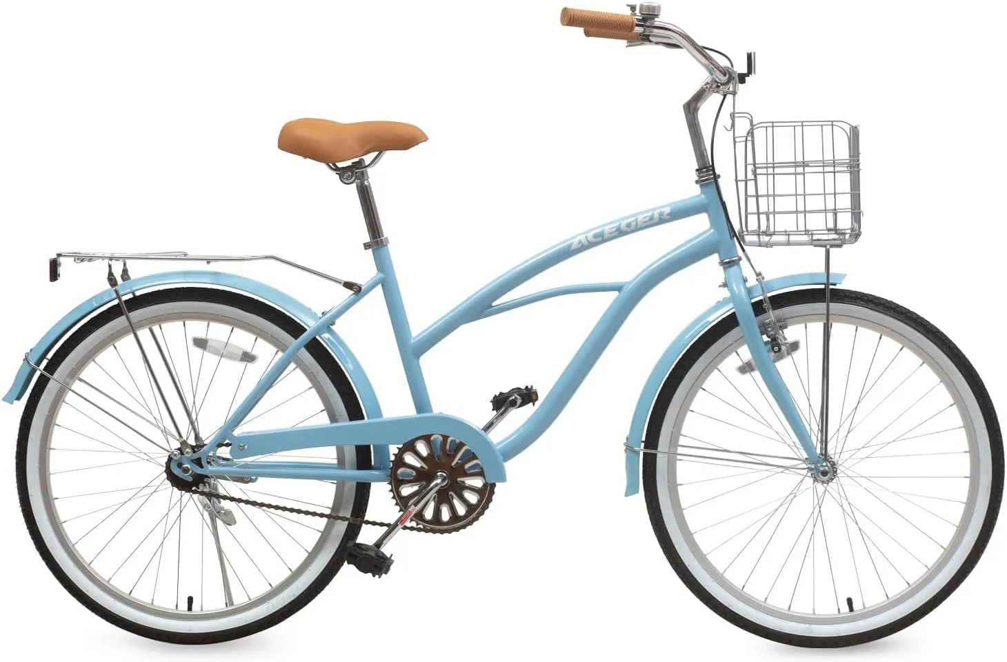 ACEGER 24 26 Inch Women Beach Cruiser Bike, Single Speed and 7 Speed, Adult Hybrid Bike Commuter Bicycle, Hi-Ten Steel Frame with Adjustable Handlebar and Saddle, Multiple Colors