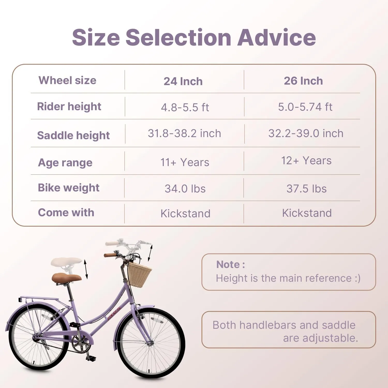 ACEGER 24 26 Inch Women Comfort Bike, Single Speed and 7 Speed, Adult City Bike with Basket and Rear Rack, Hi-Ten Steel Frame with Adjustable Handlebar and Saddle, Multiple Colors