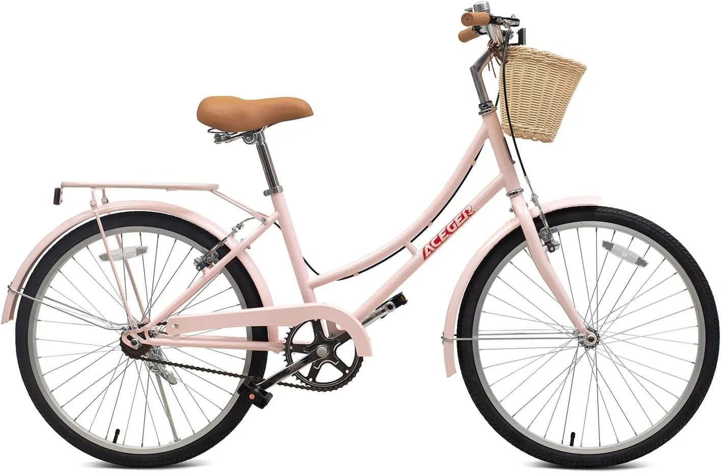 ACEGER 24 26 Inch Women Comfort Bike, Single Speed and 7 Speed, Adult City Bike with Basket and Rear Rack, Hi-Ten Steel Frame with Adjustable Handlebar and Saddle, Multiple Colors