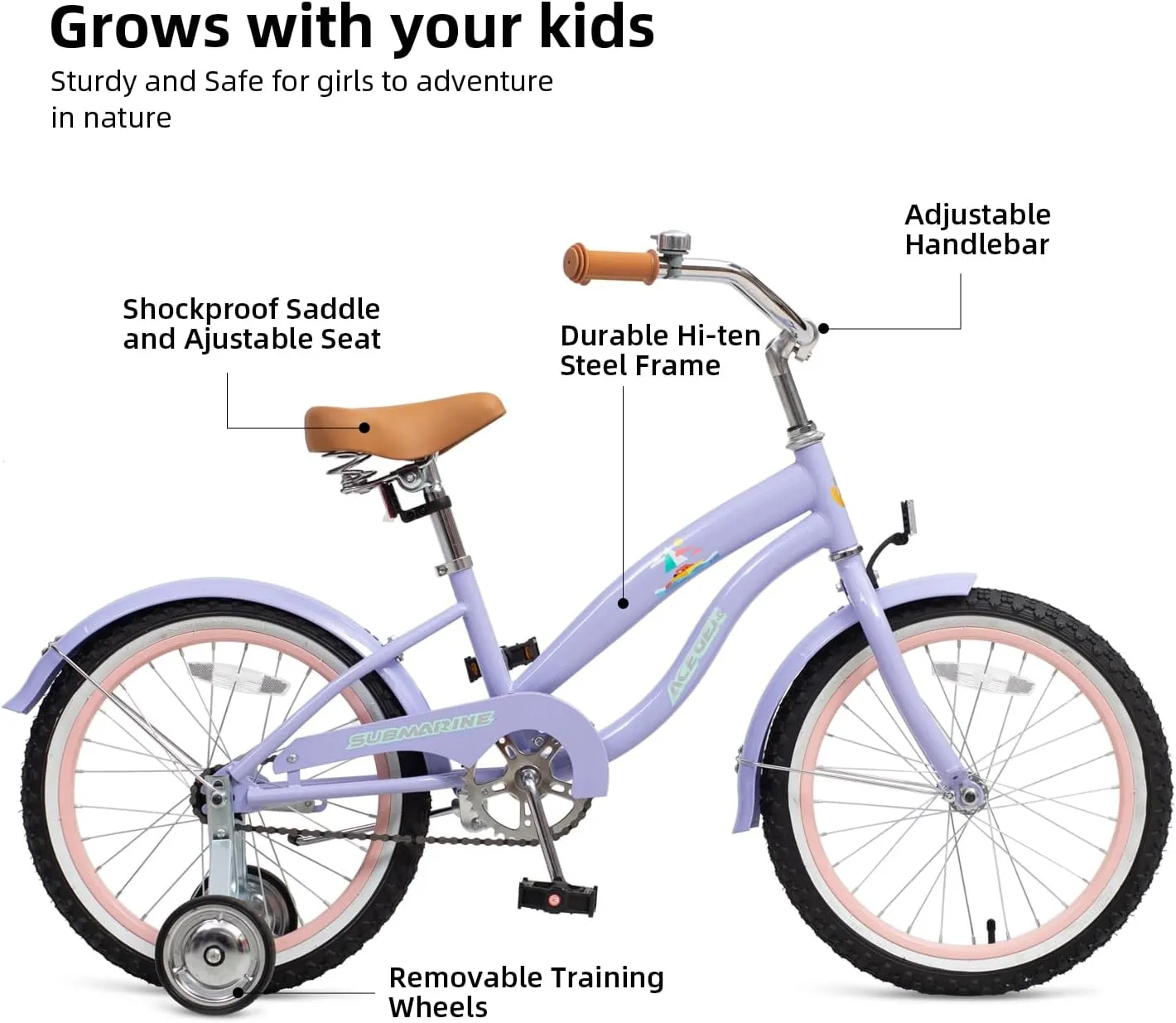 ACEGER Girls Beach Cruiser Bike for Kids 5-13 Years Old, 16" 18" 20" 24" Single Speed Kids Bicycle Included Coaster Brake, Front and Rear Reflectors, 24" 7 Speeds with Dual Brakes