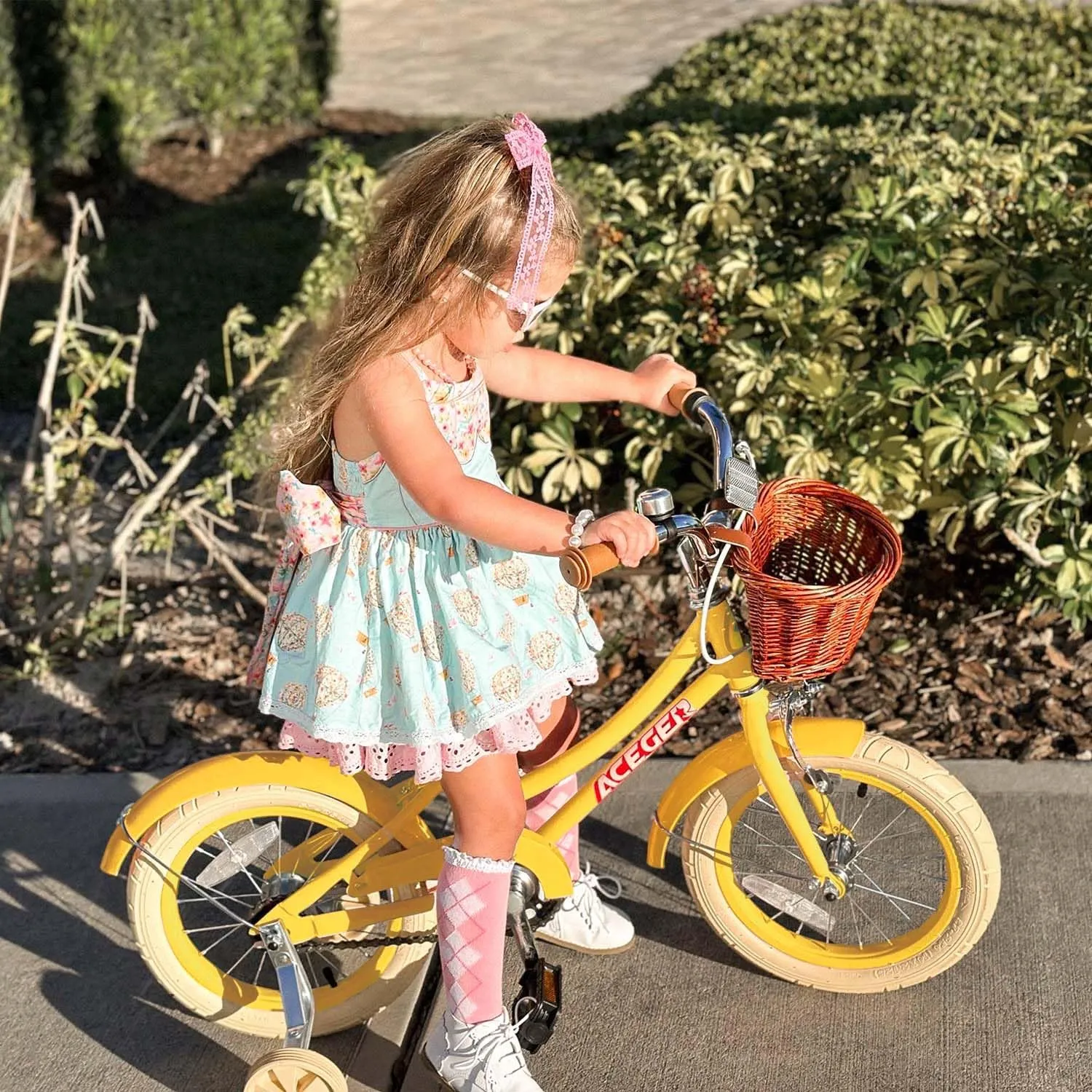 ACEGER Girls Bike with Basket, Kids Bicycle for 3-13 Years, Included Coaster Brake & Caliper Brake, 14 16 18 Inch with Training Wheels, 20 24 26 Inch with Kickstand but no Training Wheels