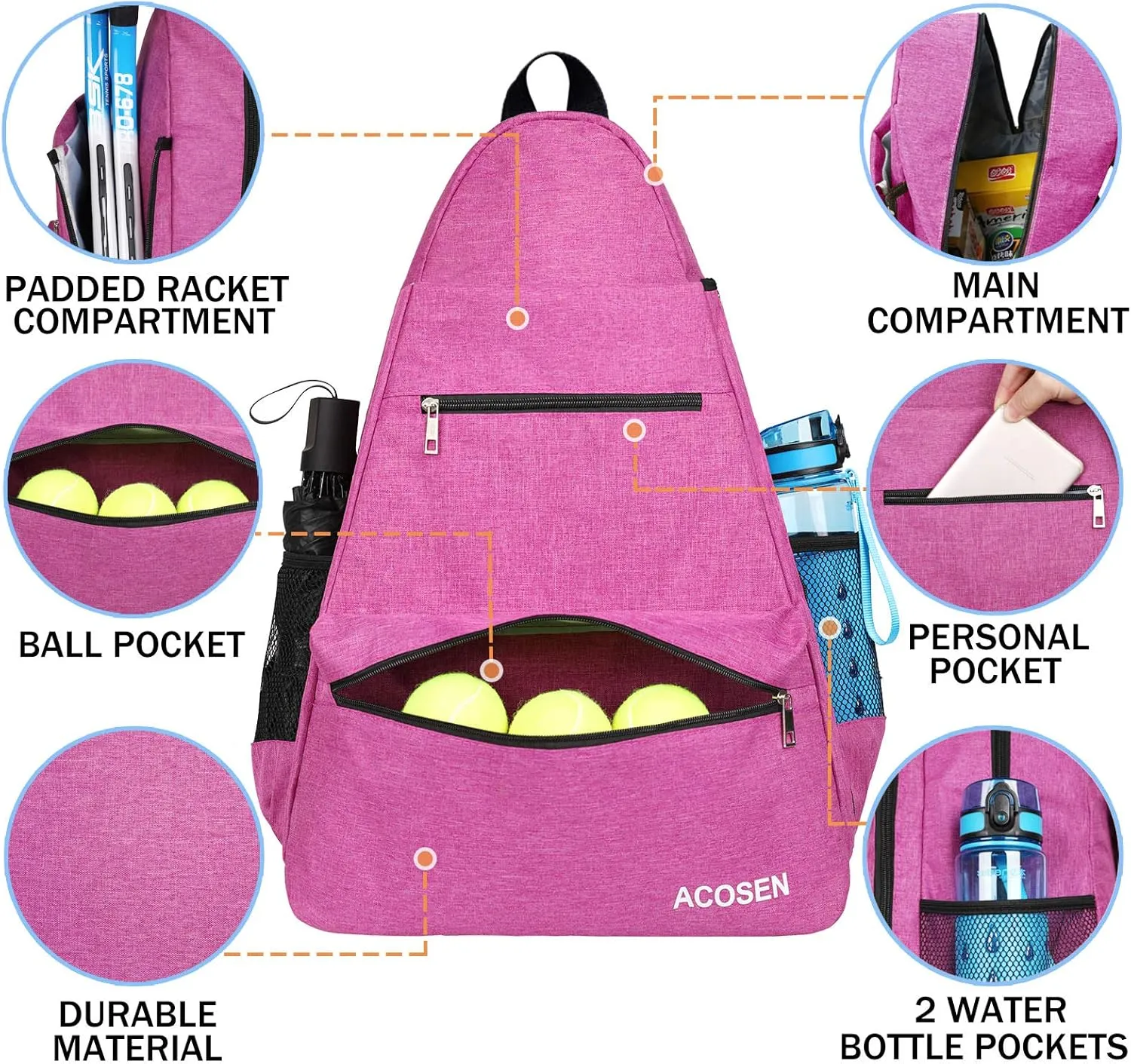 ACOSEN Tennis Bag Tennis Backpack - Large Tennis Bags for Women and Men to Hold Tennis Racket,Pickleball Paddles, Badminton Racquet, Squash Racquet,Balls and Other Accessories