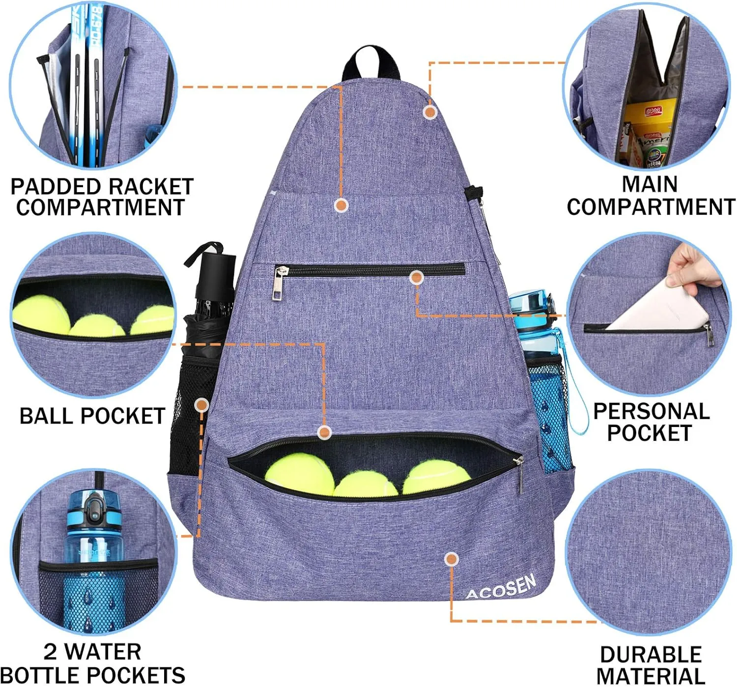 ACOSEN Tennis Bag Tennis Backpack - Large Tennis Bags for Women and Men to Hold Tennis Racket,Pickleball Paddles, Badminton Racquet, Squash Racquet,Balls and Other Accessories