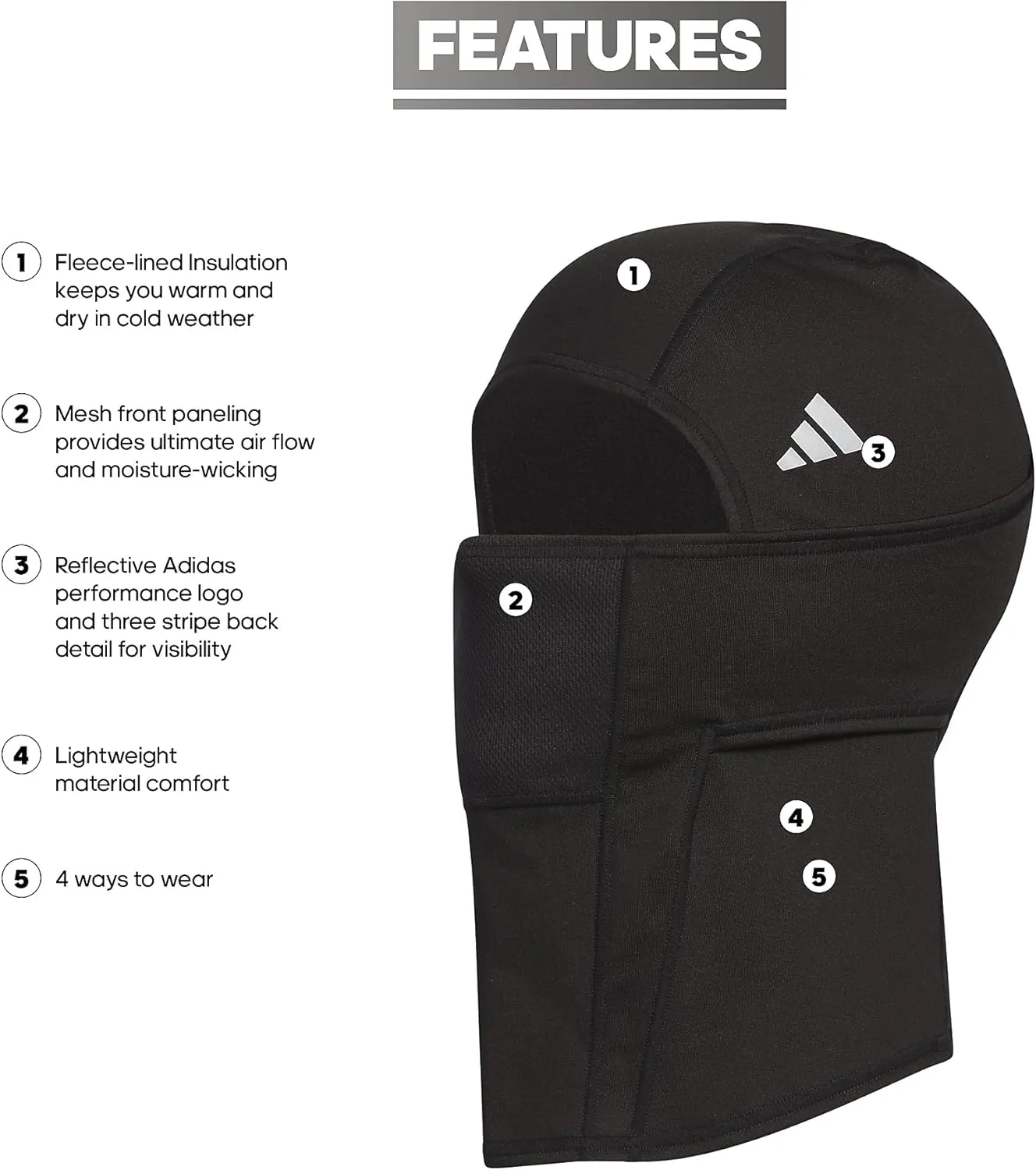 adidas Alphaskin Balaclava Ski Mask, athletic face cover for exercise and winter sports