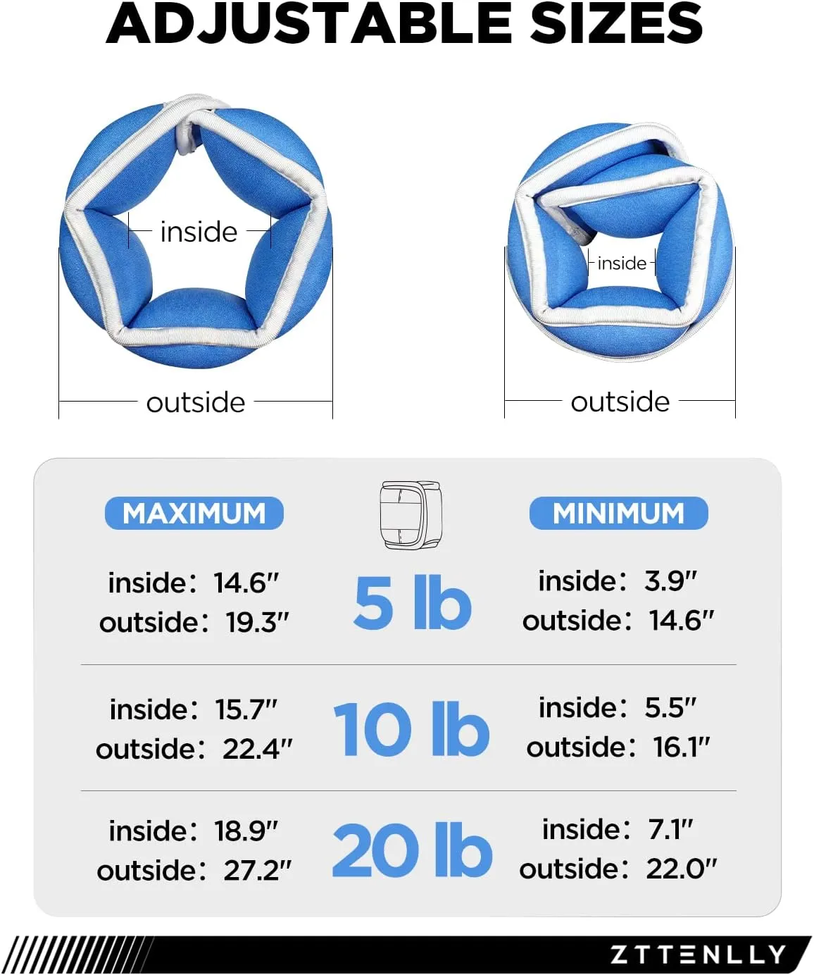 Adjustable Ankle Weights for Women Men and Kids | 1 Pair 5 10 15 18 20 Lbs Leg Wrist Ankle Weight Straps for Yoga, Walking, Running, Aerobics, Gym, Dance, Pilates, Cardio