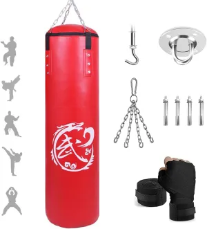 Adult Heavy Duty Boxing Bags - Tear Free PU Leather Boxing Hanging Bag with Metal Set for Men Women Muay Thai MMA Taekwondo Home Gym Training Kickboxing Bag Set