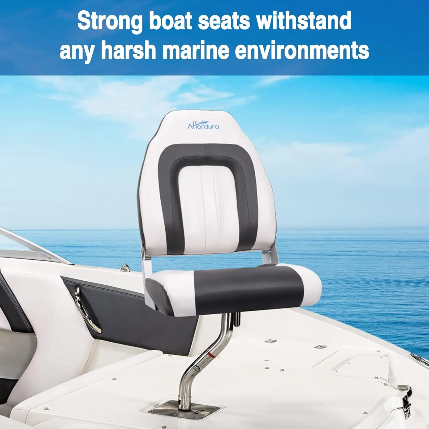Affordura Boat Seat for Boats with 2 Storage Bags High Back Folding Boat Seat Boat Fold Down Seat (2 Packs), Black and White