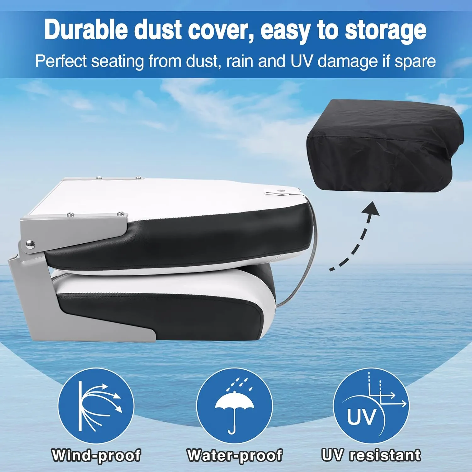 Affordura Boat Seat for Boats with 2 Storage Bags High Back Folding Boat Seat Boat Fold Down Seat (2 Packs), Black and White
