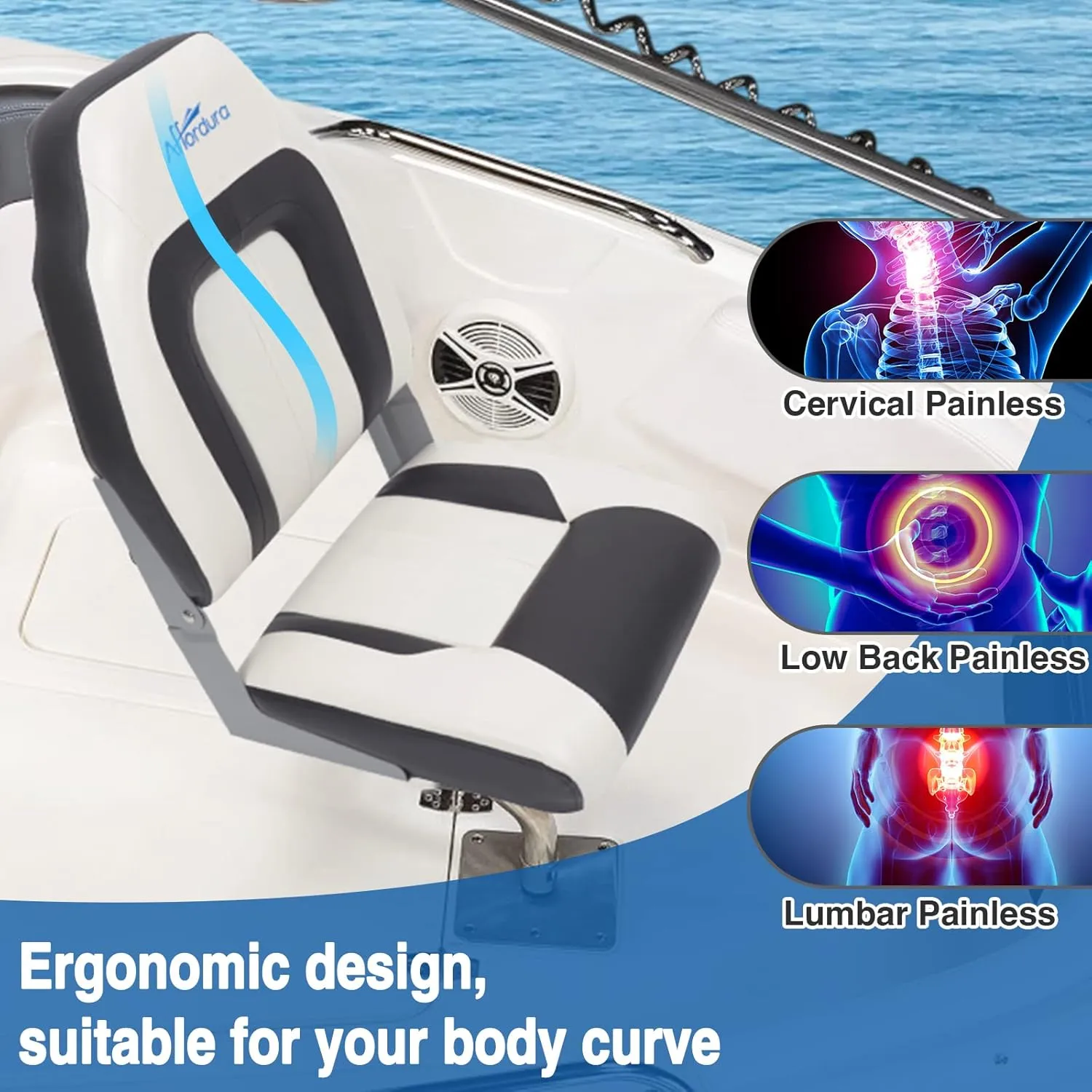Affordura Boat Seat for Boats with 2 Storage Bags High Back Folding Boat Seat Boat Fold Down Seat (2 Packs), Black and White