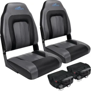 Affordura Boat Seat for Boats with 2 Storage Bags High Back Folding Boat Seat Boat Fold Down Seat (2 Packs) (Black&Charcoal)