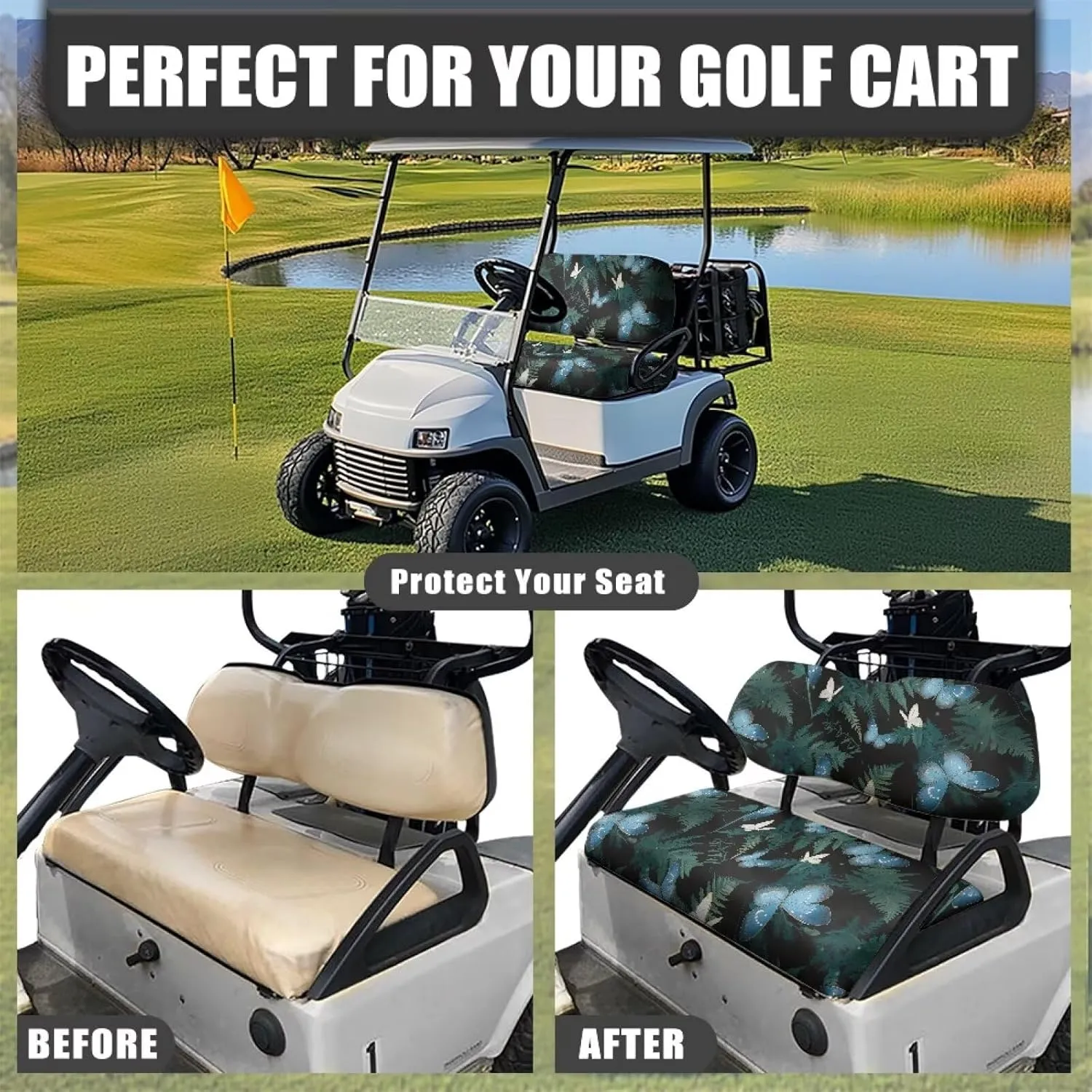 AFPANQZ Golf Cart Seat Cover - Universal Fit for Most 2-Person Golf Carts Washable Golf Cushion Protection Cover
