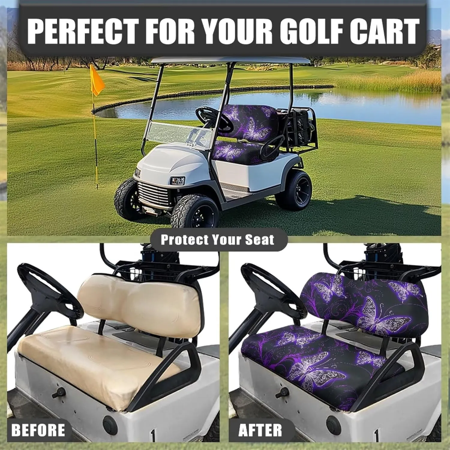 AFPANQZ Golf Cart Seat Cover - Universal Fit for Most 2-Person Golf Carts Washable Golf Cushion Protection Cover
