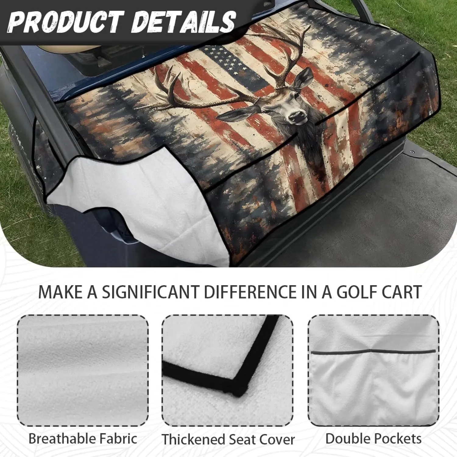 AFPANQZ Golf Cart Seat Cover with Pockets Golf Cart Seat Protecter Easy to Install Stay Cool Golf Cart Protect Cover
