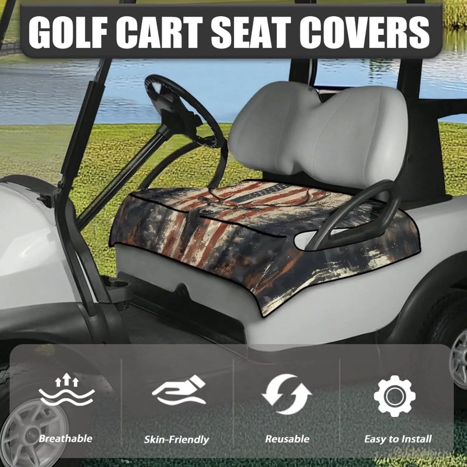 AFPANQZ Golf Cart Seat Cover with Pockets Golf Cart Seat Protecter Easy to Install Stay Cool Golf Cart Protect Cover