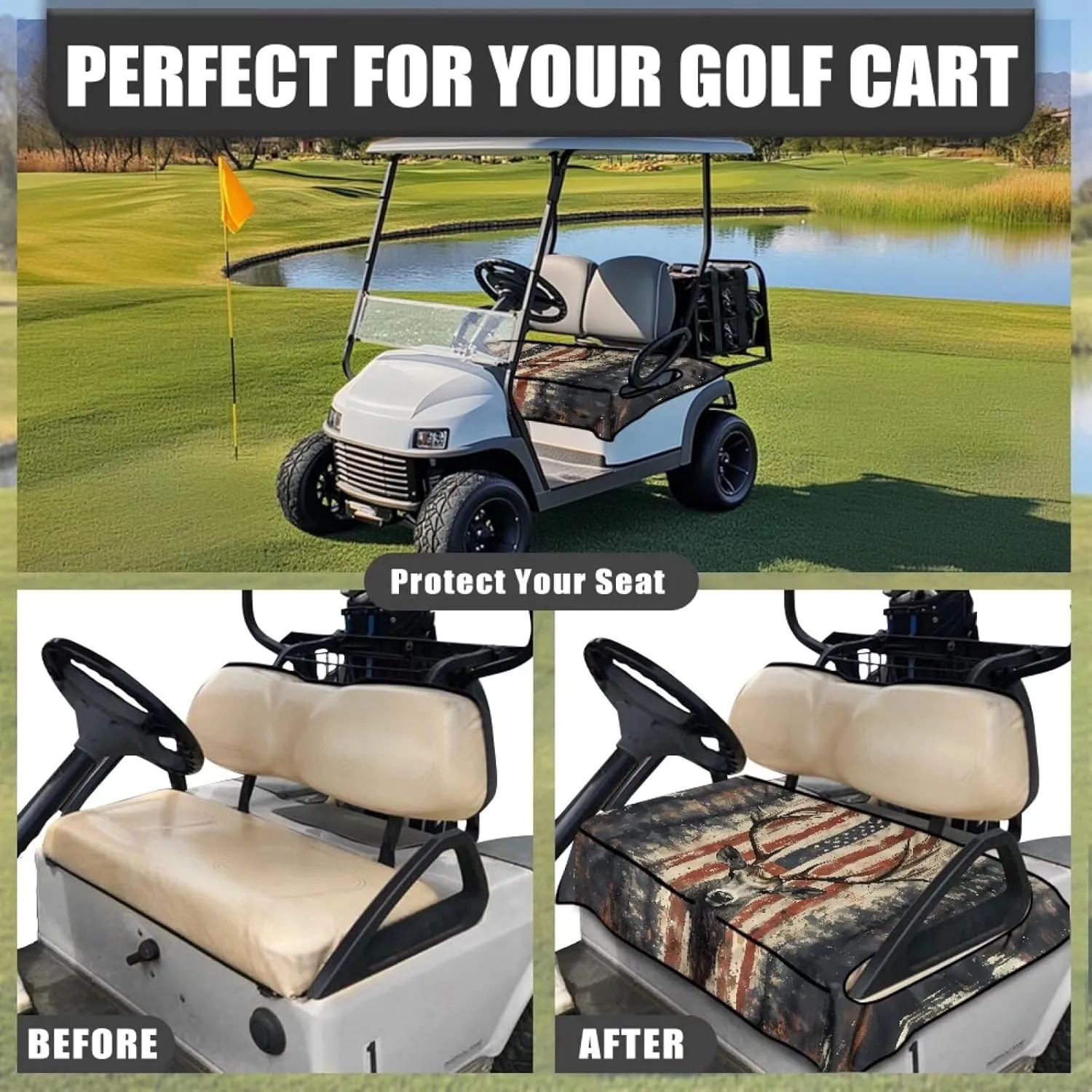 AFPANQZ Golf Cart Seat Cover with Pockets Golf Cart Seat Protecter Easy to Install Stay Cool Golf Cart Protect Cover