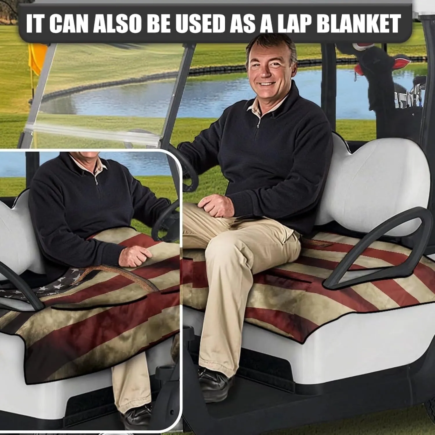 AFPANQZ Golf Cart Seat Cover with Pockets Universal Lightweight Microfiber Golf Cart Seat Blanket Washable Golf Cushion
