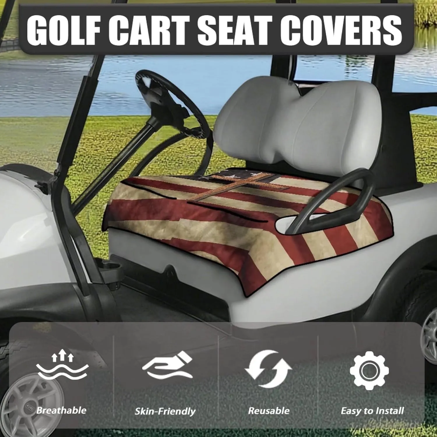 AFPANQZ Golf Cart Seat Cover with Pockets Universal Lightweight Microfiber Golf Cart Seat Blanket Washable Golf Cushion